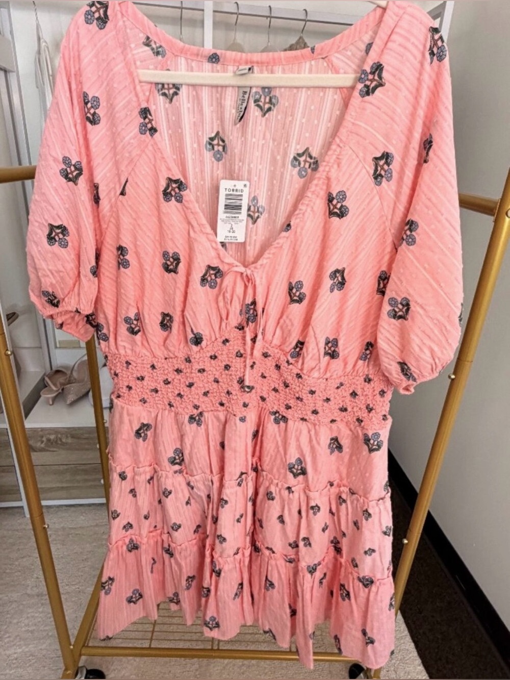Torrid Pink Smocked Tiered Mini Dress
SIZE 2 = 18/20 *NWT* - Picture 5 of 13